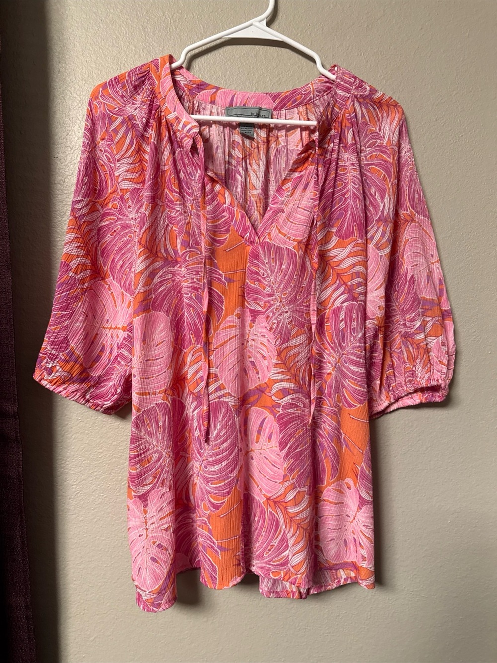 #849 By Design Tropical Print Half Sleeve Top Size Extra Large